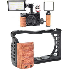 Load image into Gallery viewer, Vlog Camera Cage for A7C, Camera Video Stabilizer Shooting Cage Kit with Wooden Handle Grip, with 1/4in & 3/8in Screw Hole and Cold Shoe Mount