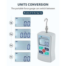 Load image into Gallery viewer, 500N Digital Force Gauge Push Pull Gauge Portable Force Meter with Units N/LB/Kg/Oz, Storage Case, Auto Backlit LCD, Auto Power-Off for Teaching School Lab Mechanical Physics (ZMF-500N)