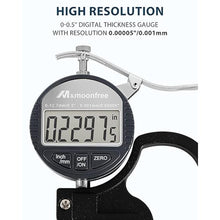 Load image into Gallery viewer, Digital Thickness Gauge 0.001mm/0.00005" | 0-12.7mm/0.5" Electronic Micrometer Thickness Meter with LCD Display, Unit Conversion, Storage Case, Extra Battery