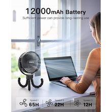Load image into Gallery viewer, Portable Stroller Fan, Use As Power Bank, 65H 12000mAh Battery Operated Fan Flexible Tripod Baby Car Seat Fan with Timming, Personal Mini Handheld/Desk/Small Clip On Fans For Stroller, Beach, Camping