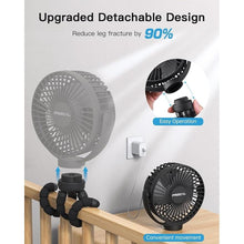 Load image into Gallery viewer, Portable Stroller Fan, Use As Power Bank, 65H 12000mAh Battery Operated Fan Flexible Tripod Baby Car Seat Fan with Timming, Personal Mini Handheld/Desk/Small Clip On Fans For Stroller, Beach, Camping