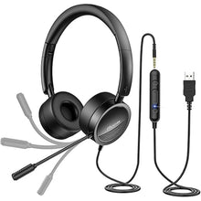 Load image into Gallery viewer, Discover D312U Dual Speaker Headset with USB and 3.5mm Connection- Compatible with Computer Apps Like Microsoft Teams, Zoom, RingCentral, Cisco, Avaya and Cell Phones with a 3.5mm Port