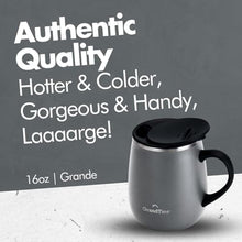 Load image into Gallery viewer, GRANDTIES Insulated Coffee Mug with Handle - Sliding Lid for Splash-Proof 16 oz Wine Glass Shape Thermal Tumbler with Double Walled Vacuum Stainless Steel to Keeps Beverages Hot or Cold - Stone Grey