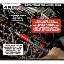 Load image into Gallery viewer, ARES 43007-3/8-Inch Drive Flex Head Electronic Digital Torque and Torque Angle Wrench - 10-100 ft/lbs (13.5-135Nm) - Reversible Sealed Head - Multi-Alert Prevents Over-Torquing