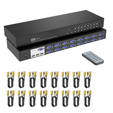 Load image into Gallery viewer, 16 Port KVM Switch,Yinker Rack KVM Console VGA 16x1 w/16-Pack Cables IR Remote & Ears Support HD 1U Rack Cabinet