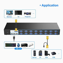 Load image into Gallery viewer, 16 Port KVM Switch,Yinker Rack KVM Console VGA 16x1 w/16-Pack Cables IR Remote & Ears Support HD 1U Rack Cabinet