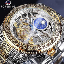 Load image into Gallery viewer, FORSINING Retro Watch for Men Carved Self-Wind Mechanical Tattoo Tourbillon Moon Phase Independent Seconds Skeleton Automatic Big Dial Wrist Watches