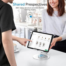 Load image into Gallery viewer, OMOTON Swivel Tablet Stand for iPad with 360 Rotating Base, Foldable Adjustable Holder for Drawing, Compatible with iPad Pro/Air/Mini and More, Silver