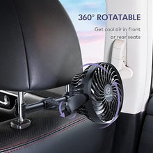 Load image into Gallery viewer, Retractable Portable Car Fans with 4 Speeds for Headrest and Rear Seat, Small Cooling Vehicle Air Fan, Quiet Operation, Rechargeable, Battery Operated,360 Degree Rotatable USB Fan for Baby, Puppy, SUV