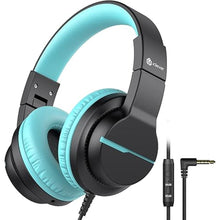 Load image into Gallery viewer, iClever HS19 Kids Headphones with Microphone for School, Volume Limiter 85/94dB, Over-Ear Girls Boys Headphones for Kids with Shareport, Foldable Wired Headphones for iPad/Travel (Black)