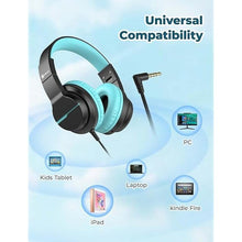 Load image into Gallery viewer, iClever HS19 Kids Headphones with Microphone for School, Volume Limiter 85/94dB, Over-Ear Girls Boys Headphones for Kids with Shareport, Foldable Wired Headphones for iPad/Travel (Black)