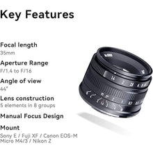 Load image into Gallery viewer, 7artisans 35mm F1.4 Mark II APS-C Manual Focus Fixed Lens Large Aperture Compatible with Olympus and Panasonic MFT M4/3 Mount Cameras