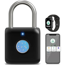 Load image into Gallery viewer, Fingerprint Padlock, Pothunder Smart Padlock, Locker Lock, Combination Lock, Fingerprint Lock with APP Unlock, USB Rechargeable, Suitable for Gym Locker, Door, Locker(Black)