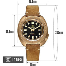 Load image into Gallery viewer, ADDIESDIVE Bronze Automatic Dive Watch Mens Wristwatch 200 M Waterproof Vintage Genuine Suede Leather Strap