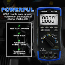 Load image into Gallery viewer, Automotive Multimeter, Digital Voltmeter Ammeter Multi Meter Test AC DC Voltage Amp Ohm Measure Dwell Angle Pulse Width Tach RPM, Temperature Duty Cycle Continuity Tester 770K
