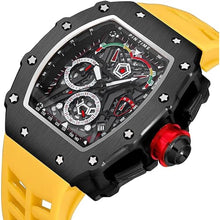 Load image into Gallery viewer, Gosasa Unique Men Punk Wristwatch Hollow Big Dial Luminous Waterproof Sport Analog Quartz Business Men's Watches Silicon Strap Dress Watch (Black Case - Red Strap)