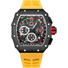 Load image into Gallery viewer, Gosasa Unique Men Punk Wristwatch Hollow Big Dial Luminous Waterproof Sport Analog Quartz Business Men's Watches Silicon Strap Dress Watch (Black Case - Red Strap)