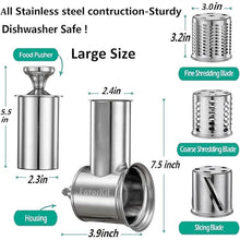 Load image into Gallery viewer, Slicer Shredder Attachment for KitchenAid Mixers, Stainless Steel Cheese Grater Salad Maker Accessories with 3 Cutting Blades,Dishwasher Safe!