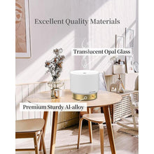 Load image into Gallery viewer, SOICARE Glass Diffuser with Luxury Alloy Base(Gold), All-in-one Room Decor Aromatherapy Oil Diffusers for Essential Oils, Air Scent Essential Oil Diffuser Humidifier,Dimmable Warm Light (280ML)