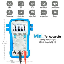 Load image into Gallery viewer, Multimeter 6000 Count TRMS Electrical Tester, Kethvoz 600V Voltmeter Battery Tester Measure AC DC Voltage Current Ohm Capacitance Temperature, Carrying Case & Sharp Test Leads Included