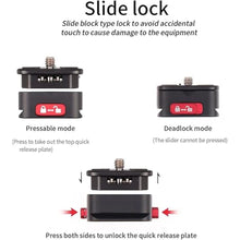 Load image into Gallery viewer, Quick Release Plate Camera Tripod Mount Claw Arca QR Plate Adapter for Sony Canon Nikon Camera Tripod Monopod Slider Gimbal Stabilizer Black
