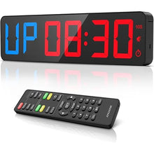 Load image into Gallery viewer, Gym Timer 15"Large LED Display Wall Clock | Gym Interval Workout | Count Down & Up | Stopwatch | Adjustable Buzzer Volume | Upgraded Remote | Digital Timer for Fitness Home Garage Boxing Outdoor Sport