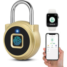Load image into Gallery viewer, Fingerprint Padlock, Dhiedas Padlock with Fingerprint Bluetooth, Waterproof Small Padlocks, USB Charging for Gym Locker, School, Luggage, Fence, Hasp Cabinet Gold