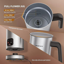 Load image into Gallery viewer, BIZEWO Milk Frother Electric, Warm and Cold Milk Steamer, 4 IN 1 Automatic Milk Warmer Stainless Steel with Touch Screen for Coffee, Latte, Macchiato, Cappuccino, Hot Chocolate