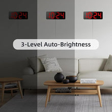 Load image into Gallery viewer, LED Digital Wall Clock with Large Display, Big Digits, Auto-Brightness, 12/24Hr Format, Modern Electric Small Silent Wall Clock for Living Room, Bedroom, Classroom, Farmhouse, Kitchen, Office - Red