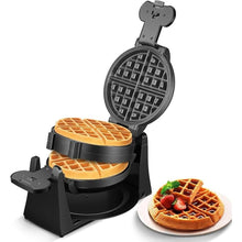 Load image into Gallery viewer, Waffle Maker, 1400W Double Belgian Waffle Iron 180° Flip, 8 Slices in 3 Mins, Rotating & Nonstick Plates, Anti-Scald, Removable Drip Tray Easy to Clean, Cool Touch Handle, Space-Saving Storage(Black)