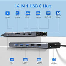 Load image into Gallery viewer, USB C Docking Station Dual Monitor for Dell/HP/Lenovo/Surface Laptop, 14 in 1 Triple Display Hub Multiple Adapter, Dongle with 2 HDMI 4K+VGA+5 Port+100W PD Charger+Ethernet+SD/TF+Audio