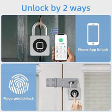 Load image into Gallery viewer, eLinkSmart Gym Locker Padlock - Fingerprint Mobile APP Unlock Remote Unlock: Waterproof Keyless Biometric Padlock for Gym Locker Field Box Footlocker Tool Box Gun Case Type-C Silver