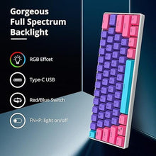 Load image into Gallery viewer, Protable 60% Percent Gaming Keyboard Mechanical, Mini Compact RGB Backlit 61 Keys Wired Office Keyboard with red Switch for Mac/Win (Purple/red Switch)