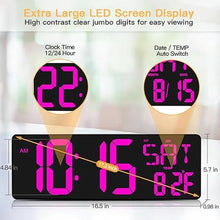 Load image into Gallery viewer, XREXS Large Digital Wall Clock with Remote Control, 16.5 Inch LED Large Display Count Up & Down Timer, Adjustable Brightness Alarm Clock with Day/Date/Temperature for Living Room, Bedroom, Office, Gym