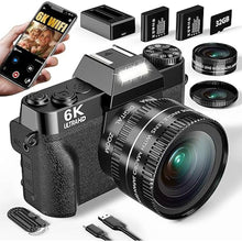 Load image into Gallery viewer, 6K Digital Camera for Photography, 64MP Vlogging Camera for YouTube with 3" 180° Flip Screen, 16X Zoom Autofocus Compact Travel Beauty Cameras for Teens, with 32GB Micro SD Card