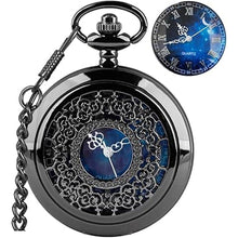 Load image into Gallery viewer, Tiong Pocket Watch Hollow Blue Star Design Roman Numerals Quartz with Chain Christmas Birthday Gifts