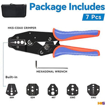 Load image into Gallery viewer, HKS Coax Ratchet Crimping Tool Set for Coaxial RG Cable RF Connector with 5 Changeable Dies