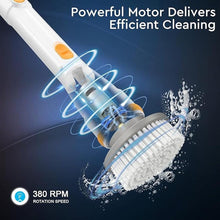 Load image into Gallery viewer, Electric Spin Scrubber, KIKOLIN 380RPM High Speed Power Scrubber, Cordless Cleaning Brush 2 Speeds for Bathroom, Tub, Shower, Floor with 4 Replaceable Brush Heads and Adjustable Extension Long Handle