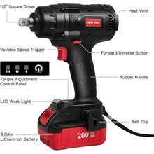 Load image into Gallery viewer, Eastvolt 20V Cordless Impact Wrench 1/2 inch, 370Ft-lbs Torque Brushless Wrench with 4.0Ah Battery, Fast Charger, 4Pcs Sockets, Belt Clip and Storage Box, Power Impact Wrench Set for Car and Home