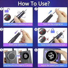 Load image into Gallery viewer, Yokefellow Nail Drill Machine, 40000 RPM Rechargeable & Desktop Portable Engraving Drill for Glass Engraving Pen Tools Grey