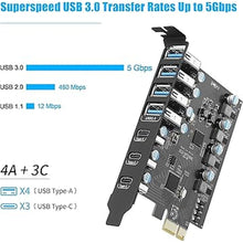 Load image into Gallery viewer, PCIe to USB 3.0 Expansion Card - 7 Ports (4 Type-A, 3 Type-C), Supports Windows 10/8/7/XP & Mac OS 10.8.2+