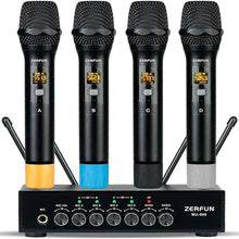 Load image into Gallery viewer, Pro Wireless Microphone System 4 Channel, UHF Metal Cordless Handheld Mics with Echo Bluetooth for Church Karaoke Singing, 4x50 Adjustable Frequency(MU-898 Battery 4 Handheld)