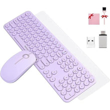 Load image into Gallery viewer, Cute Keyboard and Mouse Wireless for PC Computer/Laptop/Windows/Mac/Tablets, Ultra-Thin 2.4GHz USB Cordless Full-Sized Silent Retro Computer Keyboard Mouse Combo (Purple)