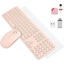 Load image into Gallery viewer, Cute Keyboard and Mouse Wireless for PC Computer/Laptop/Windows/Mac/Tablets, Ultra-Thin 2.4GHz USB Cordless Full-Sized Silent Retro Computer Keyboard Mouse Combo (Pink)