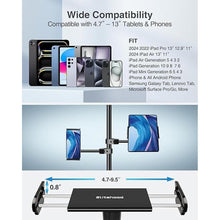 Load image into Gallery viewer, elitehood Aluminum iPad Holder for Mic Stand, Side Mount iPad Music Stand Holder for Microphone, 360° Swivel Tilt Adjustable Mic Stand Tablet Holder for iPad, iPhone and More 4-13in Tablet