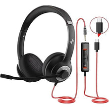 Load image into Gallery viewer, USB Headset with Microphone for PC, On-Ear Computer Laptop Headphones with Noise Cancelling Mic in-line Control for Home Office Online Class Zoom (Type C+3.5mm, Black)