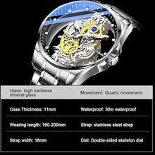 Load image into Gallery viewer, Tiong Men's Clear Cover Quartz Watch Men Stainless Steel Waterproof Watch, Business Skeleton Quartz Watch for Men