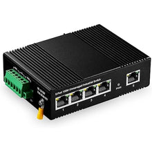Load image into Gallery viewer, Binardat 5 Port Din Rail Industrial Ethernet Switch, 4 Ports and 1 Uplink 10/100Mbps, Fanless Wall Mount, with One Power Supply