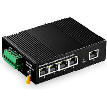 Load image into Gallery viewer, Binardat 5 Port Industrial Ethernet Switch, 4 PoE IEEE802.3af/at, 1 Uplink, 10/100Mbps, Fanless Wall Mount, with One 60W PoE Power Supply