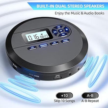 Load image into Gallery viewer, CD Player Portable, DESOBRY Portable CD Player with Speakers & FM Transmitter, Compact CD Player for Car Built-in 2000mAh Rechargeable Battery, Walkman CD Player with LCD Screen, Earphones, AUX Cord
